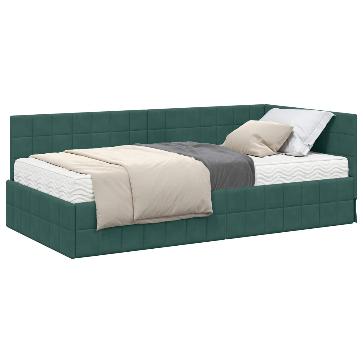 Eckbettgestell mit Matratze 2 stk. Dunkelgrün 90 x 200 cm Samt