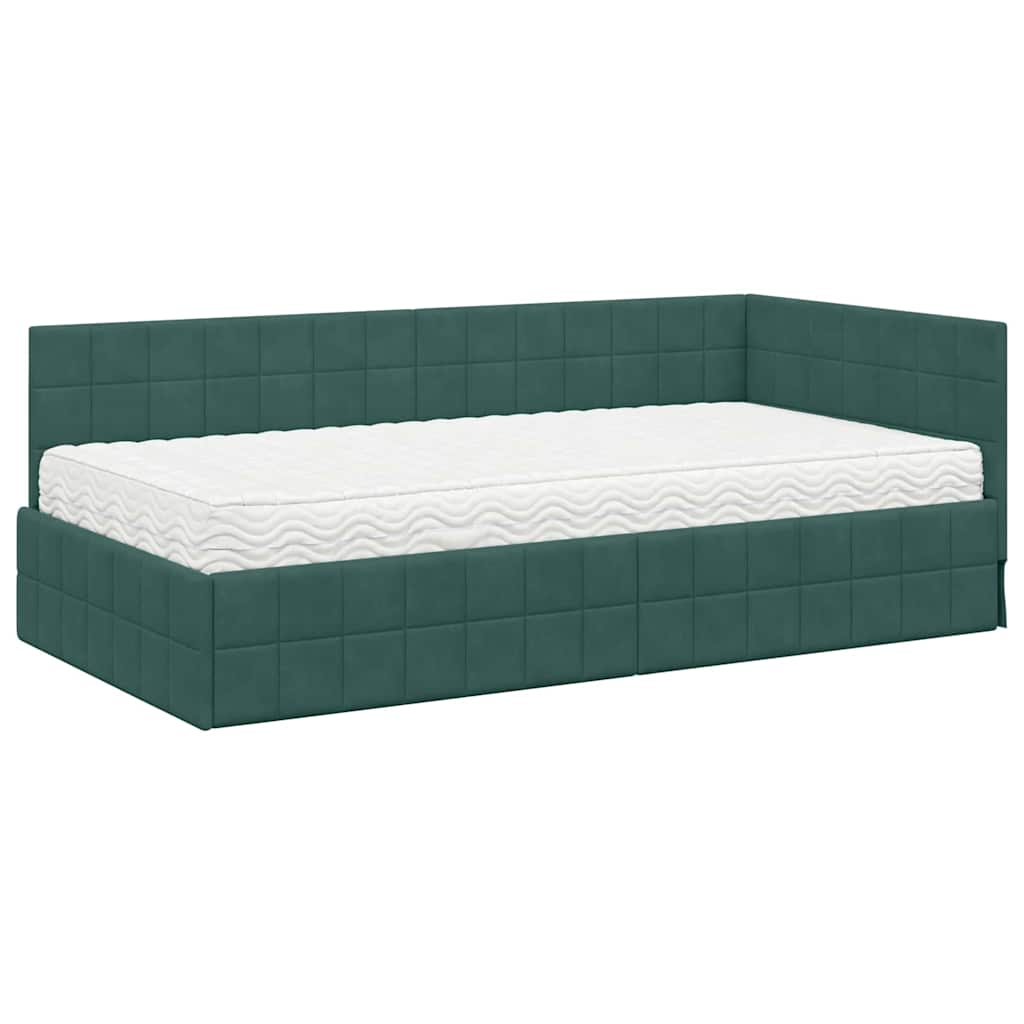 Eckbettgestell mit Matratze 2 stk. Dunkelgrün 90 x 200 cm Samt