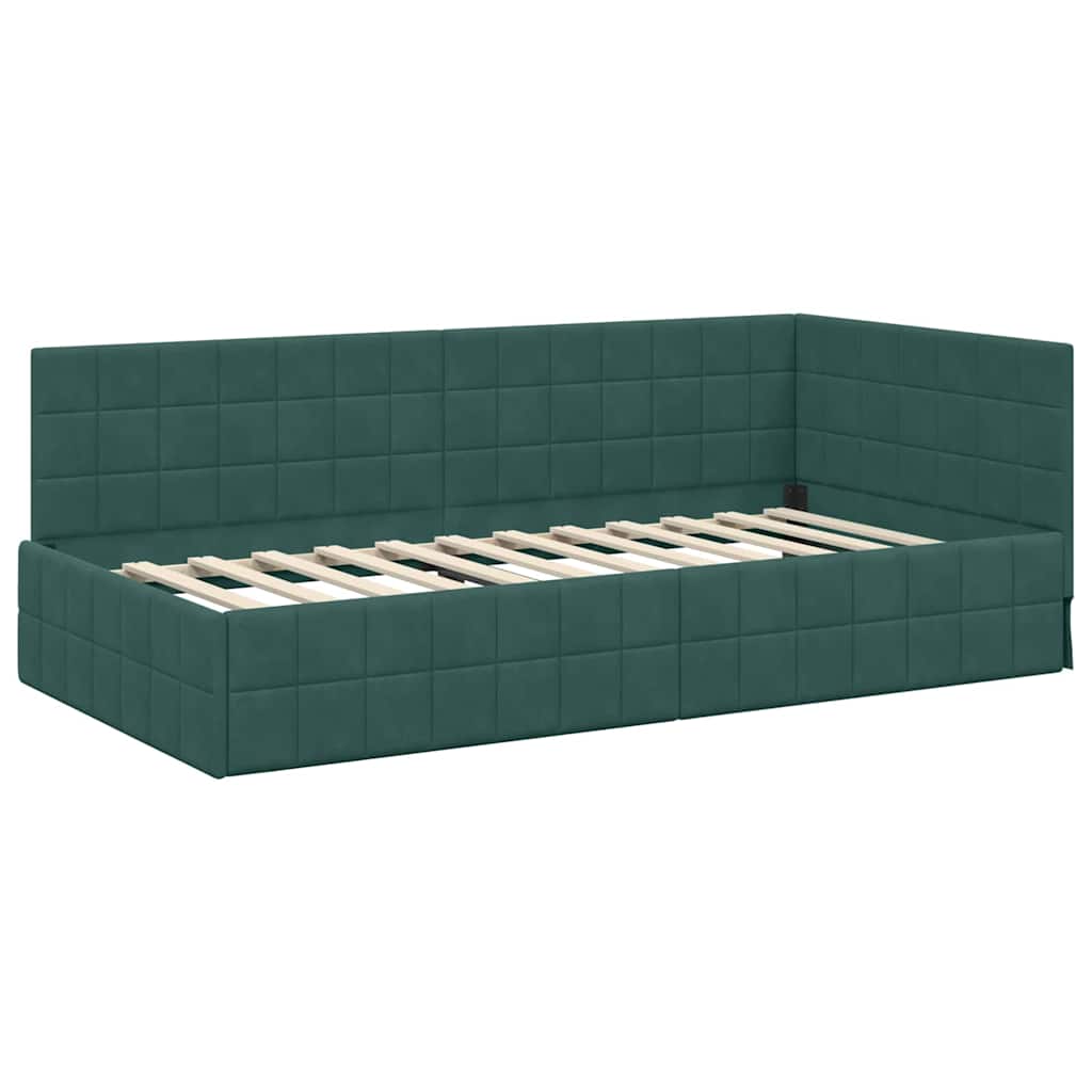 Eckbettgestell mit Matratze 2 stk. Dunkelgrün 90 x 200 cm Samt
