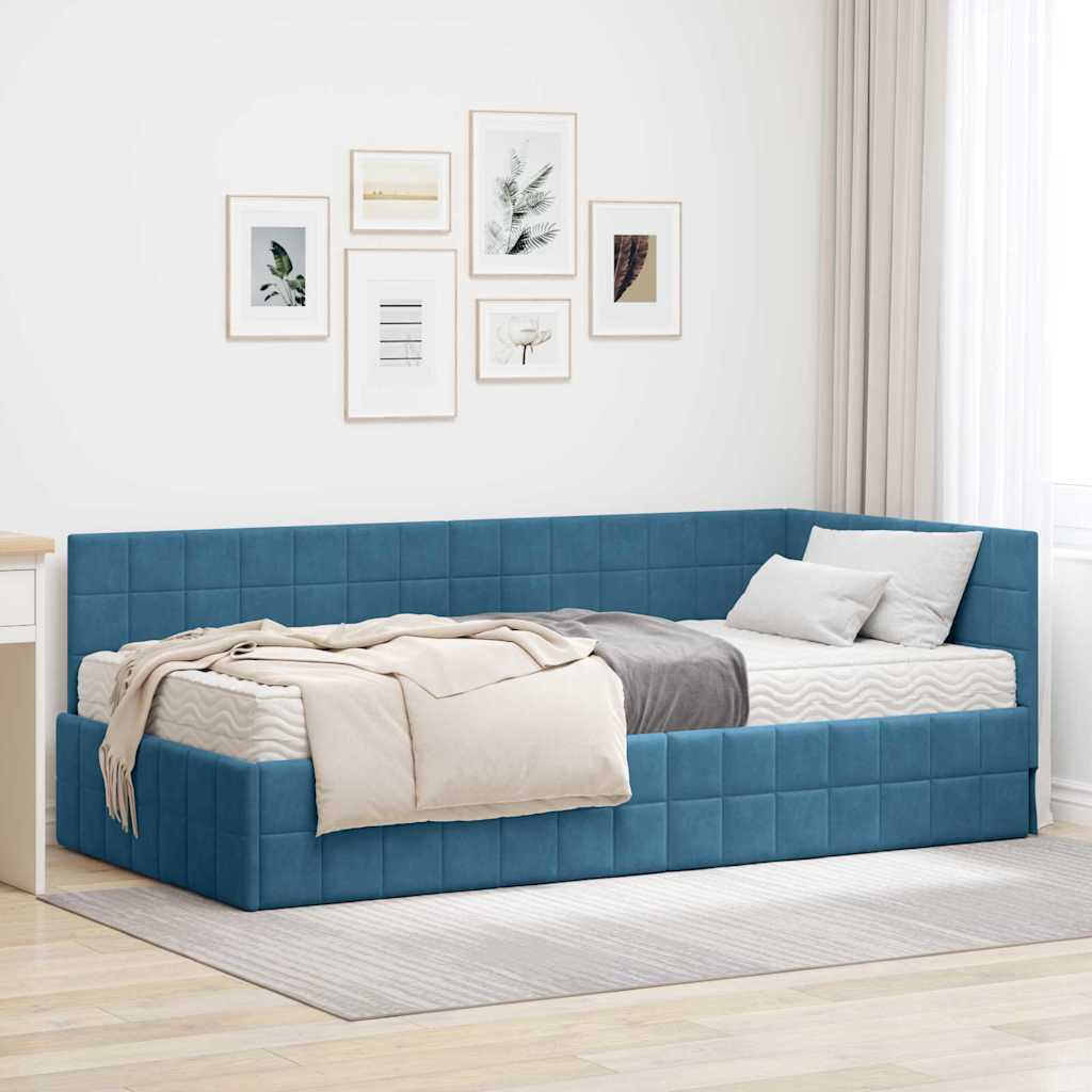 Eckbettgestell mit Matratze 2 stk. Blau 100 x 200 cm Samt