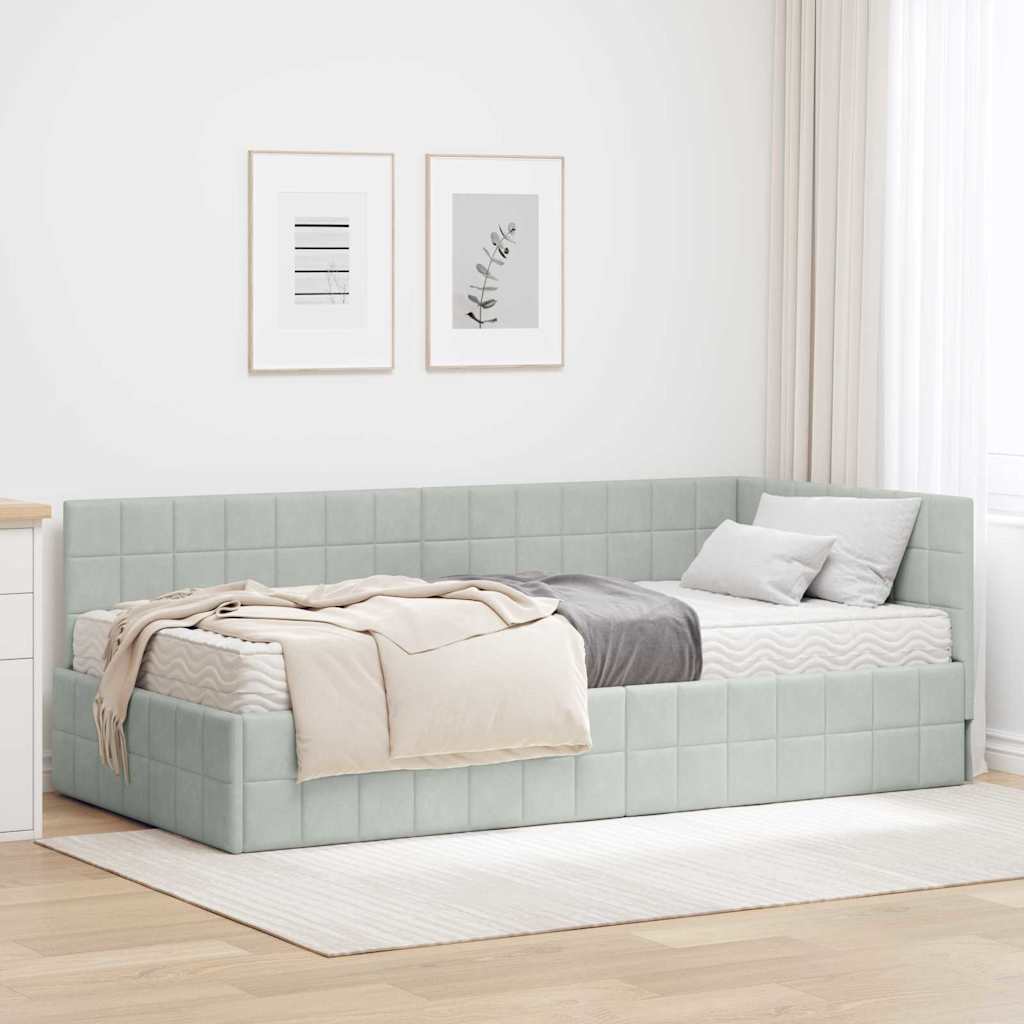 Eckbettgestell mit Matratze 2 stk. Hellgrau 100 x 200 cm Samt