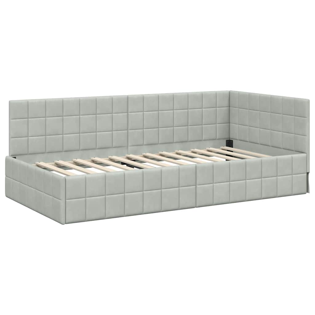 Eckbettgestell mit Matratze 2 stk. Hellgrau 100 x 200 cm Samt