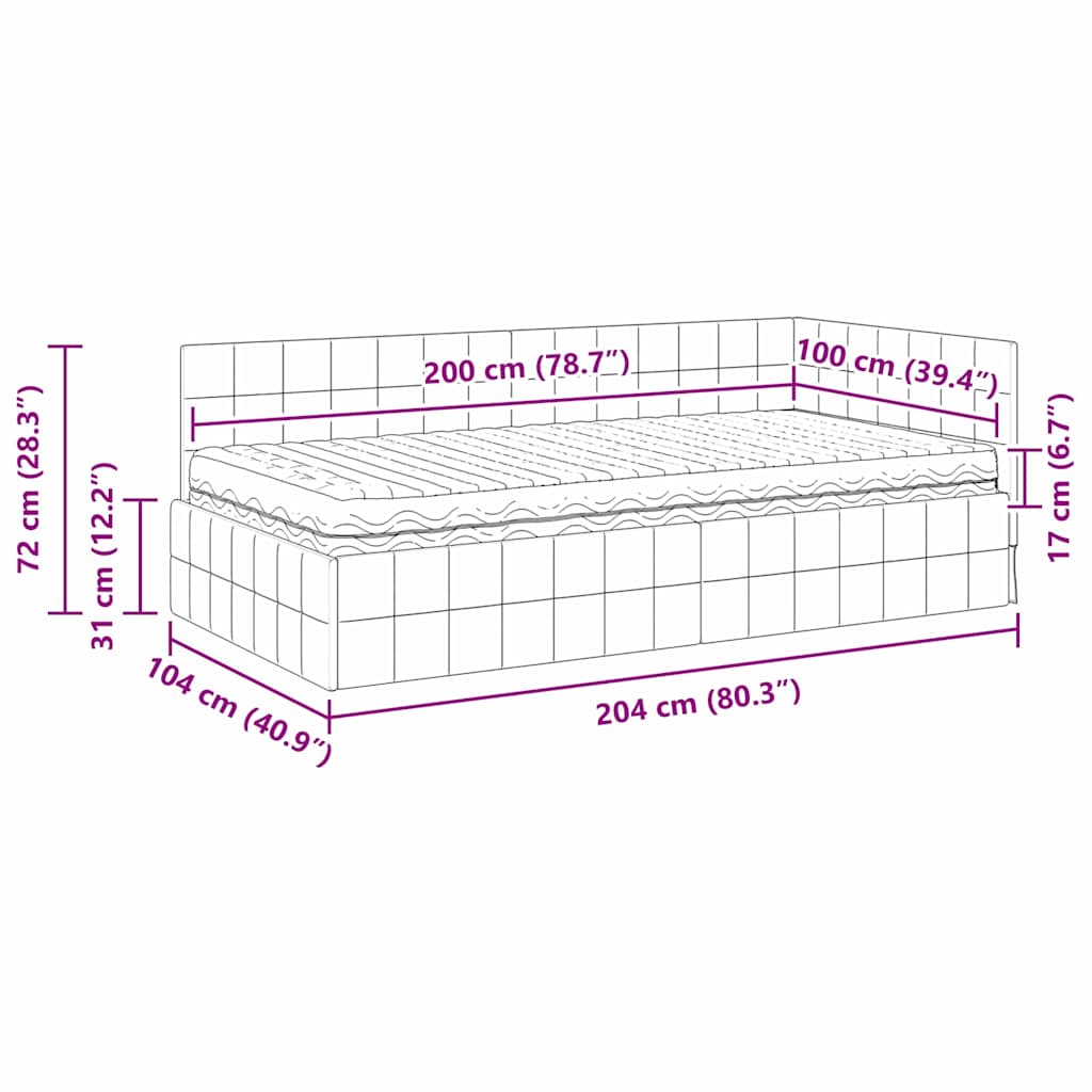 Eckbettgestell mit Matratze 2 stk. Hellgrau 100 x 200 cm Samt
