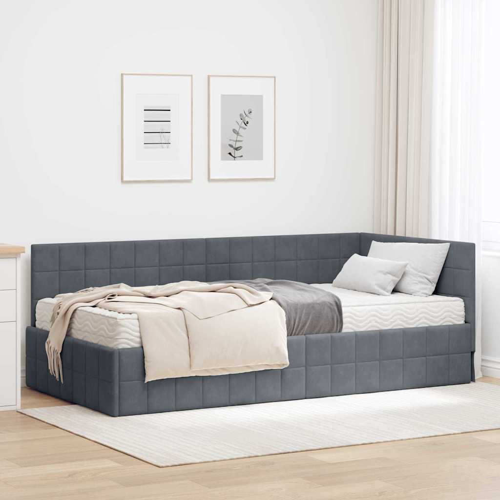 Eckbettgestell mit Matratze 2 stk. Dunkelgrau 100 x 200 cm Samt