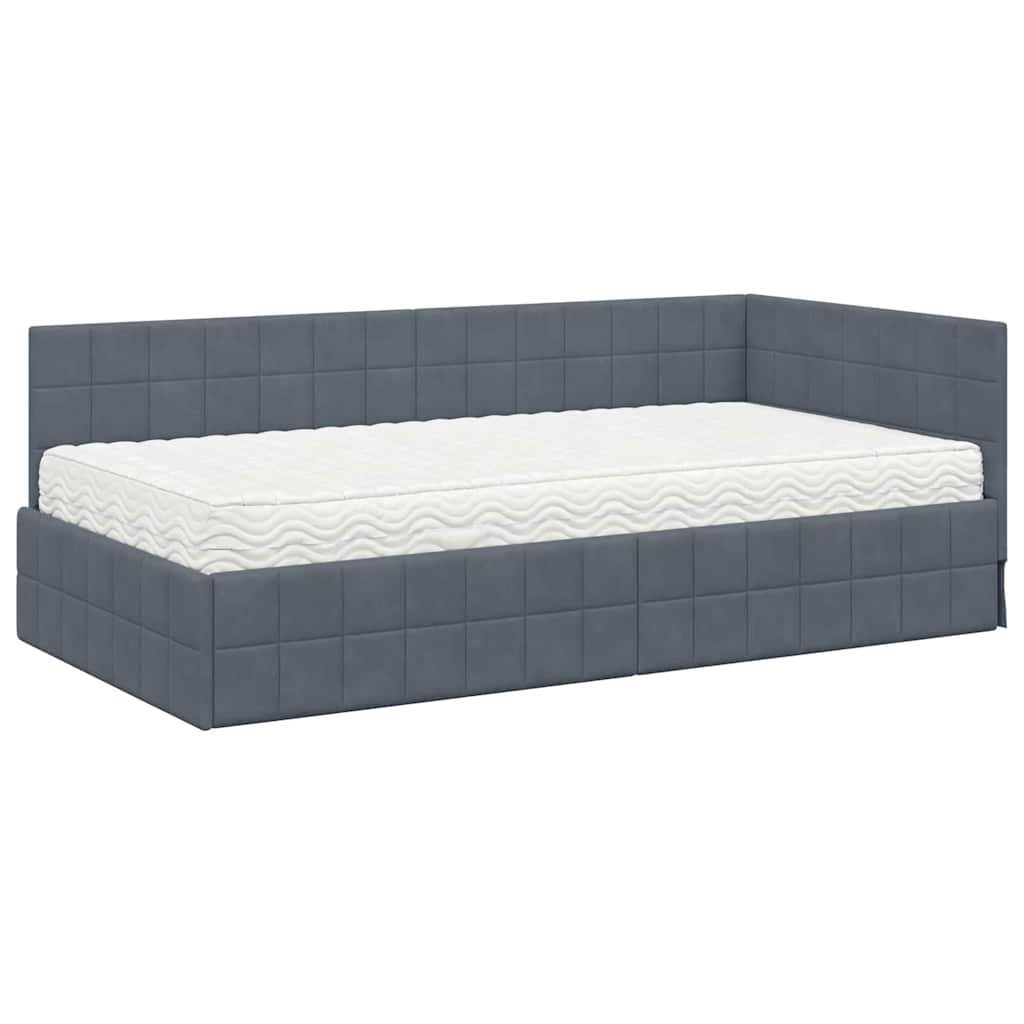 Eckbettgestell mit Matratze 2 stk. Dunkelgrau 100 x 200 cm Samt