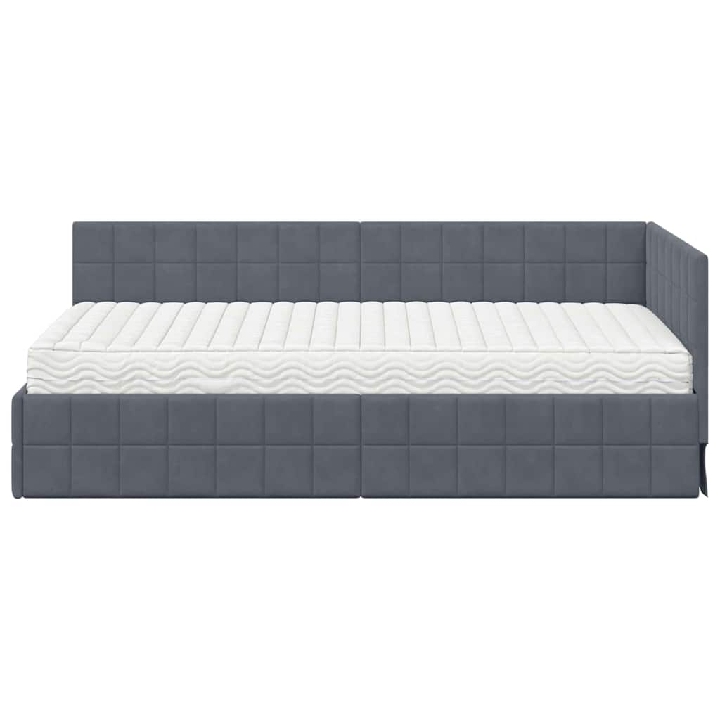 Eckbettgestell mit Matratze 2 stk. Dunkelgrau 100 x 200 cm Samt