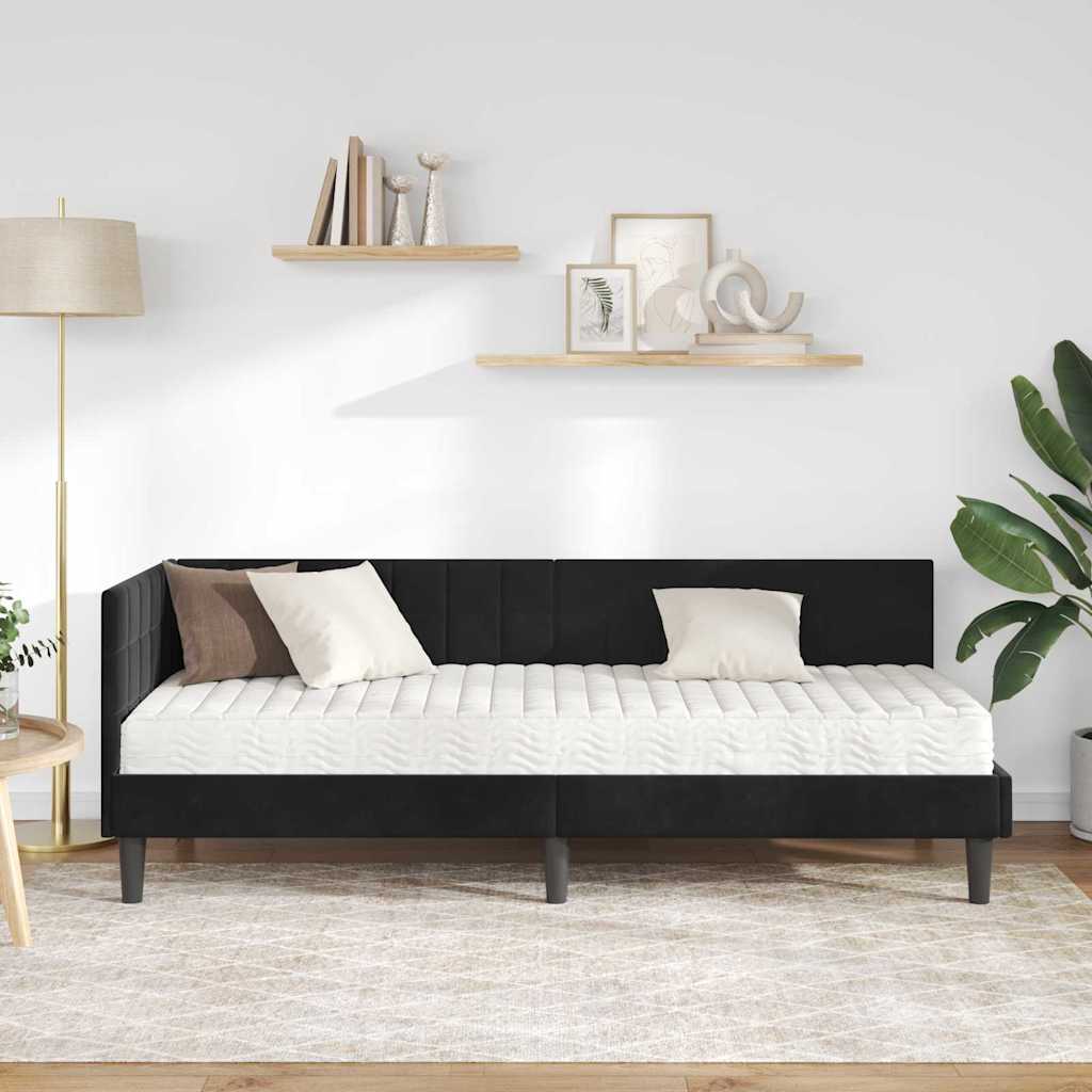 Eckbettgestell mit Matratze mit Kopfteil 2 pcs Schwarz Samt