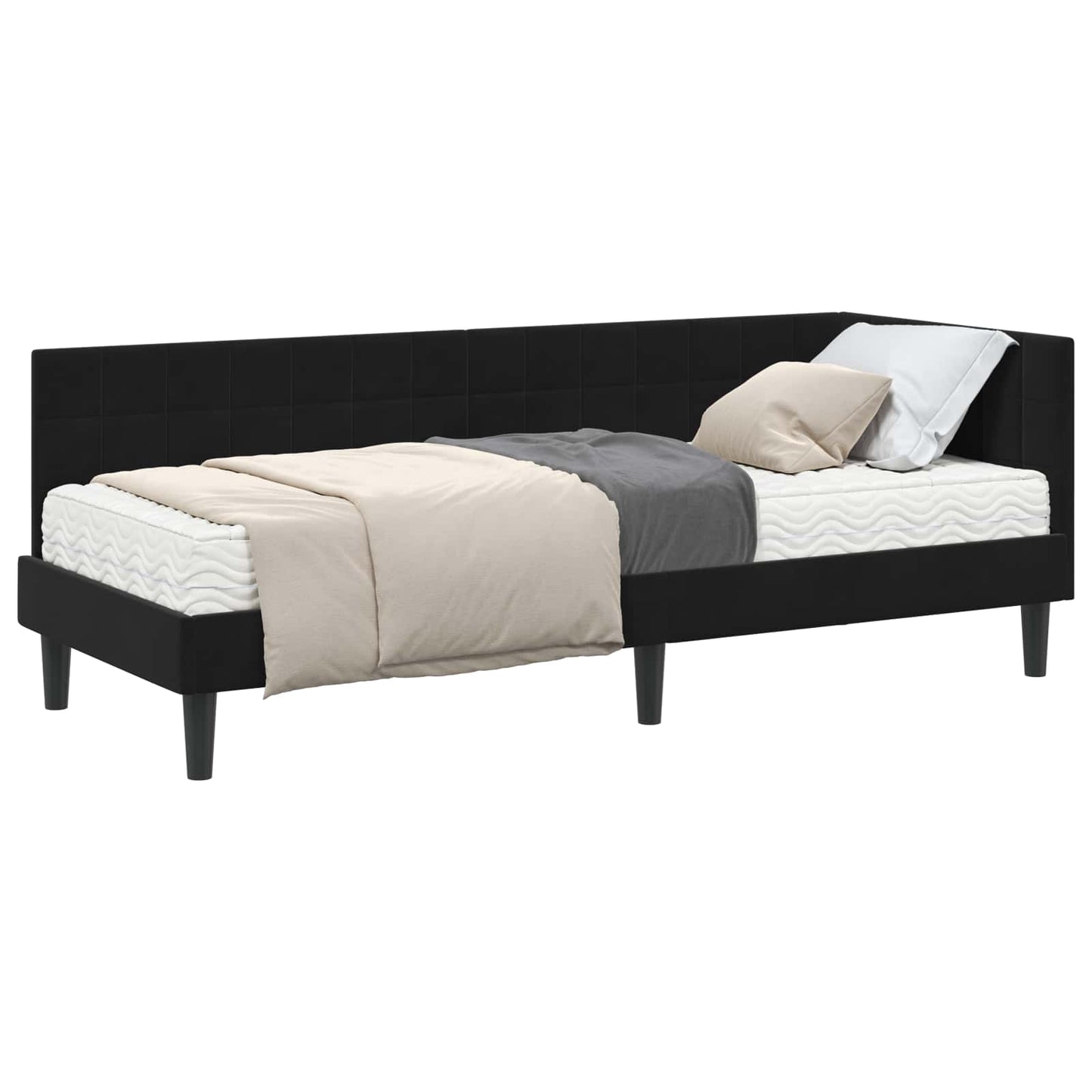 Eckbettgestell mit Matratze mit Kopfteil 2 pcs Schwarz Samt