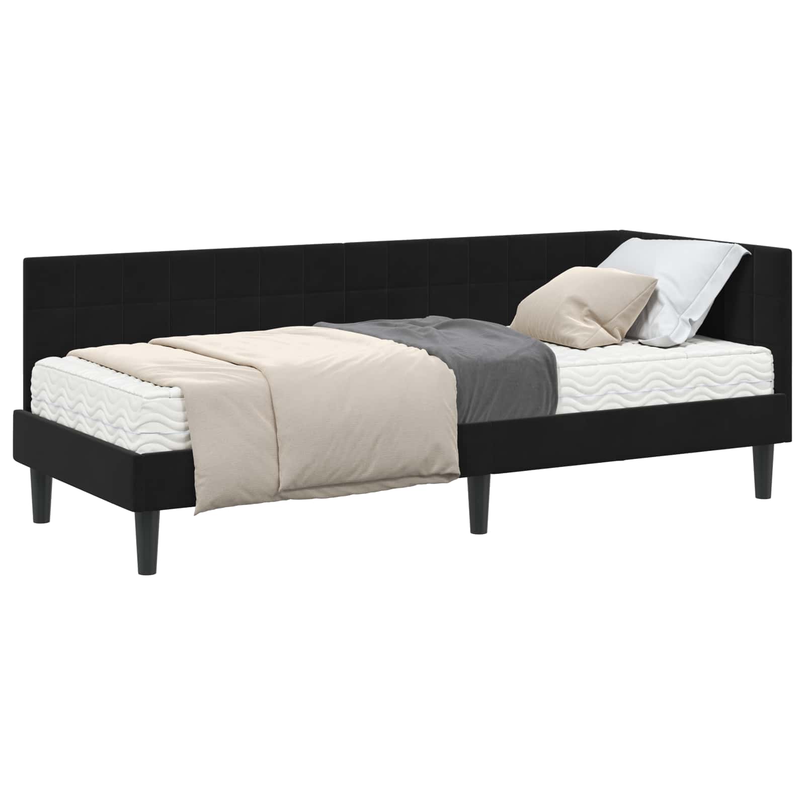 Eckbettgestell mit Matratze mit Kopfteil 2 pcs Schwarz Samt
