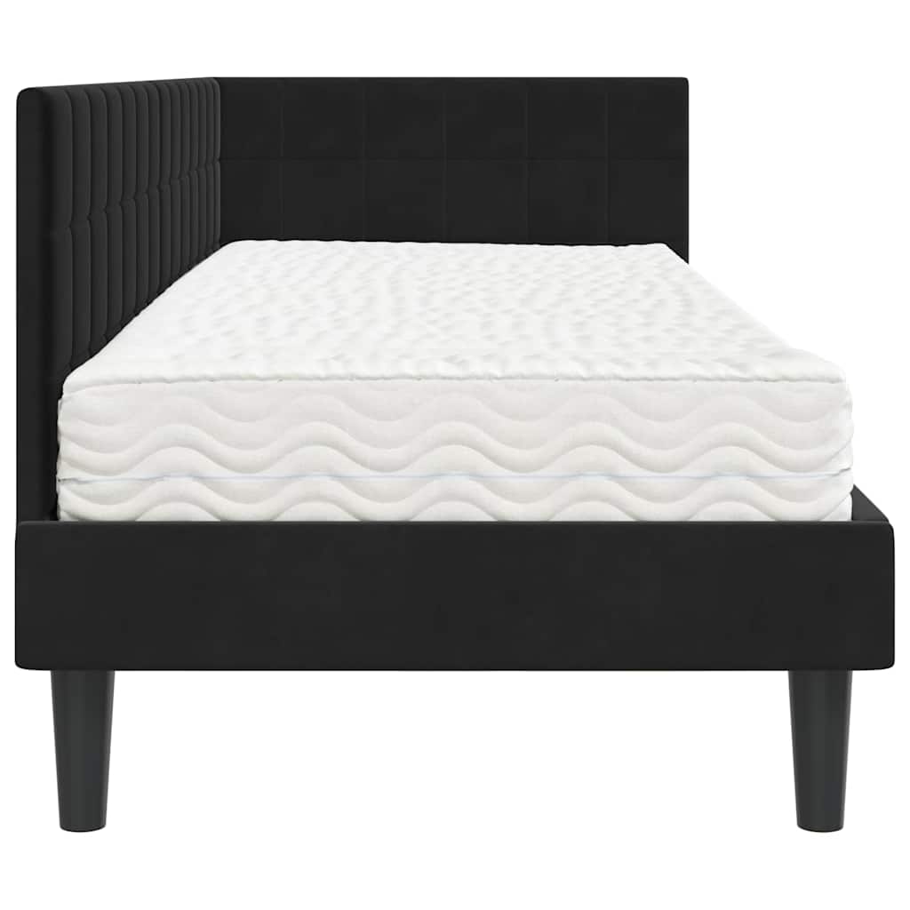 Eckbettgestell mit Matratze mit Kopfteil 2 pcs Schwarz Samt