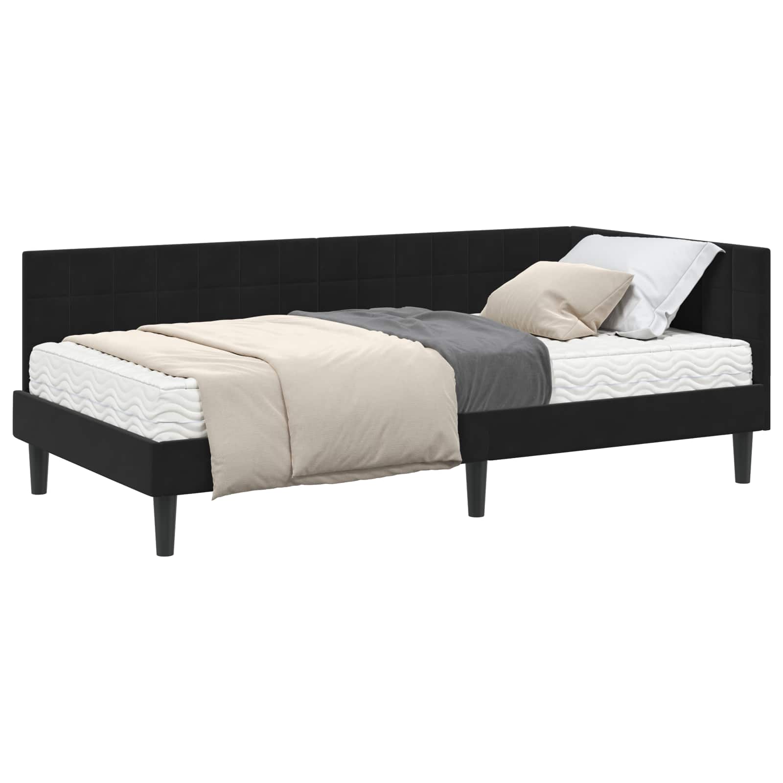 Eckbettgestell mit Matratze mit Kopfteil 2 pcs Schwarz Samt