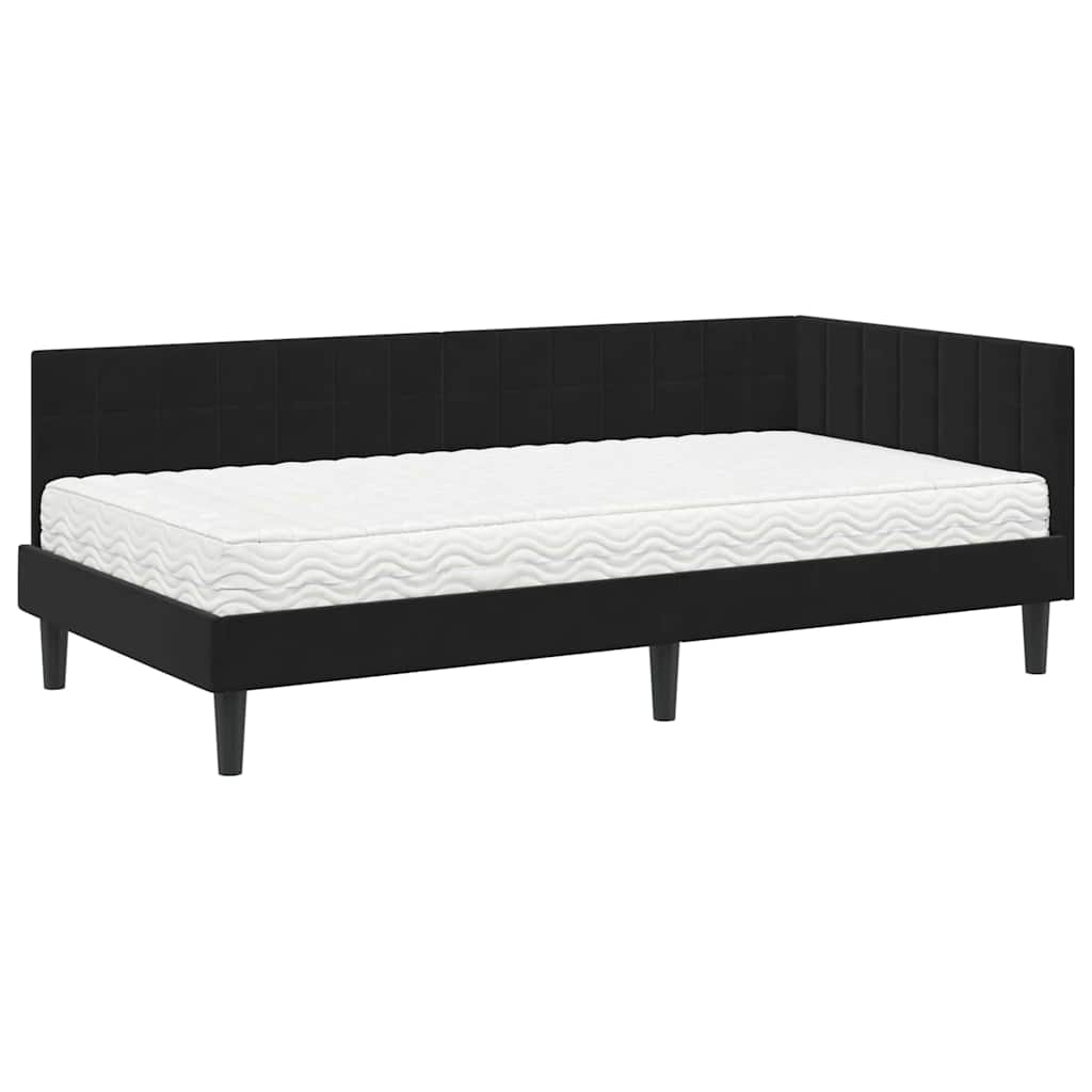 Eckbettgestell mit Matratze mit Kopfteil 2 pcs Schwarz Samt