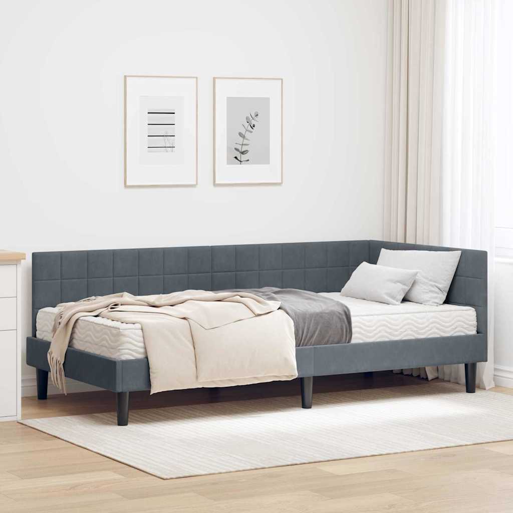 Eckbettgestell mit Matratze 2 stk. Dunkelgrau 90 x 200 cm Samt