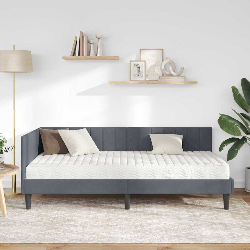 Eckbettgestell mit Matratze 2 stk. Dunkelgrau 90 x 200 cm Samt