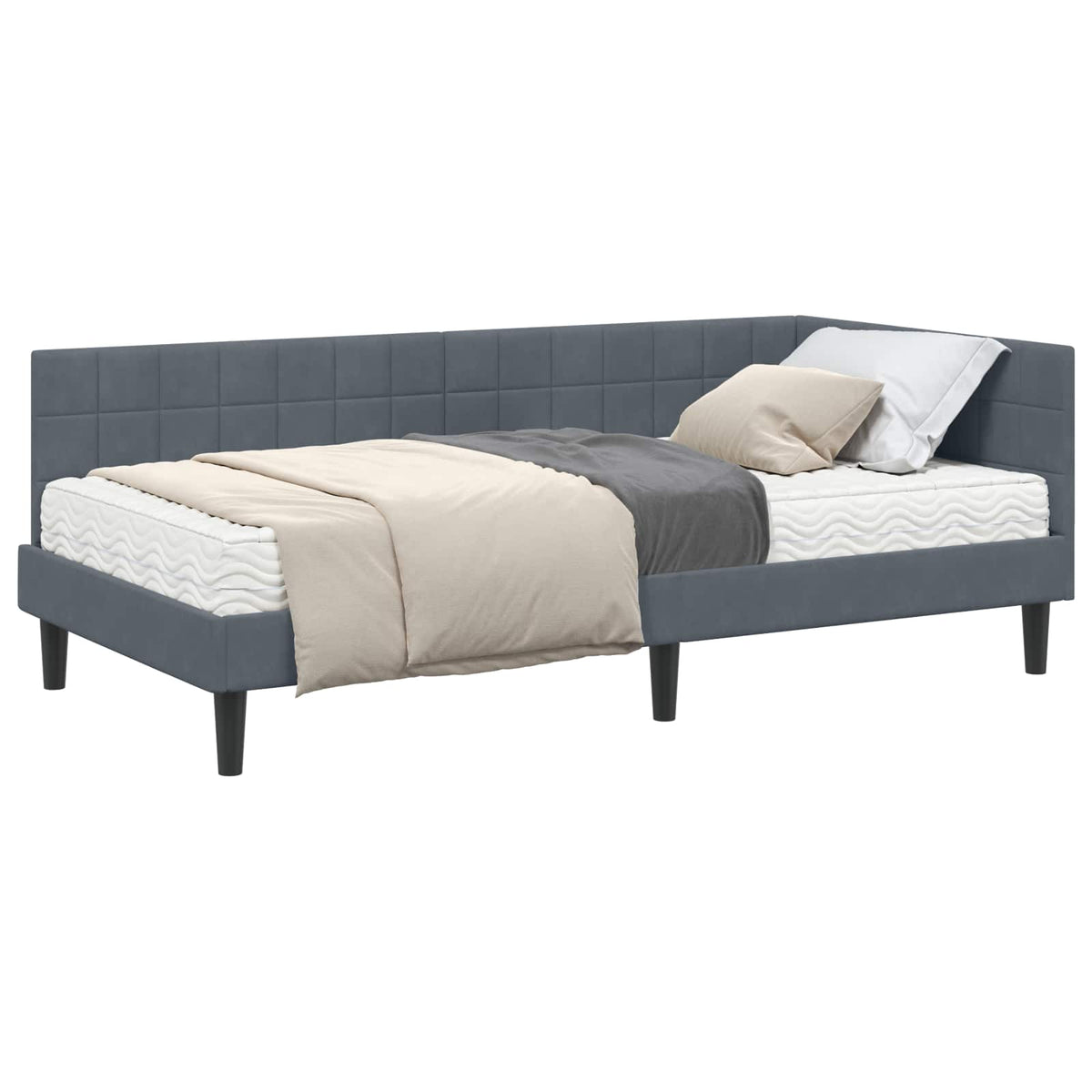 Eckbettgestell mit Matratze 2 stk. Dunkelgrau 90 x 200 cm Samt