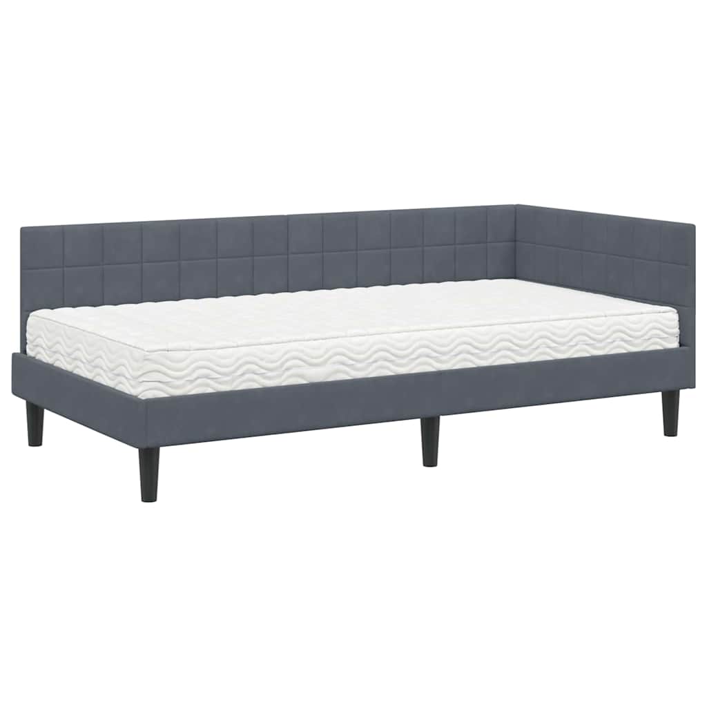 Eckbettgestell mit Matratze 2 stk. Dunkelgrau 90 x 200 cm Samt