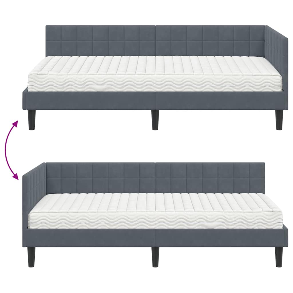 Eckbettgestell mit Matratze 2 stk. Dunkelgrau 90 x 200 cm Samt