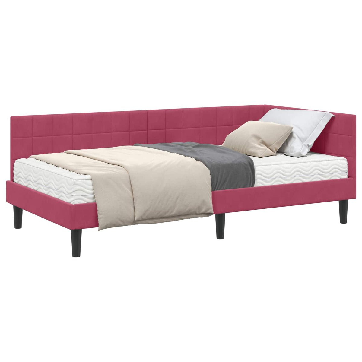 Eckbettgestell mit Matratze 2 stk. Weinrot 90 x 200 cm Samt