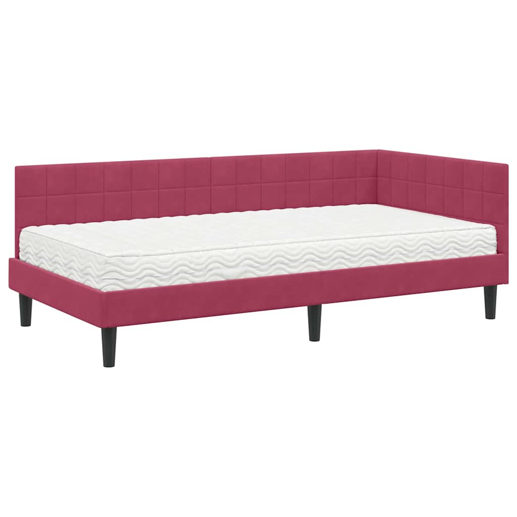 Eckbettgestell mit Matratze 2 stk. Weinrot 90 x 200 cm Samt
