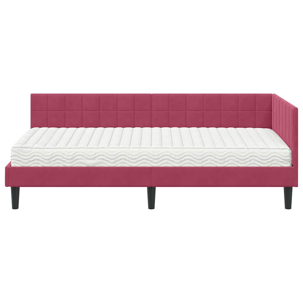 Eckbettgestell mit Matratze 2 stk. Weinrot 90 x 200 cm Samt