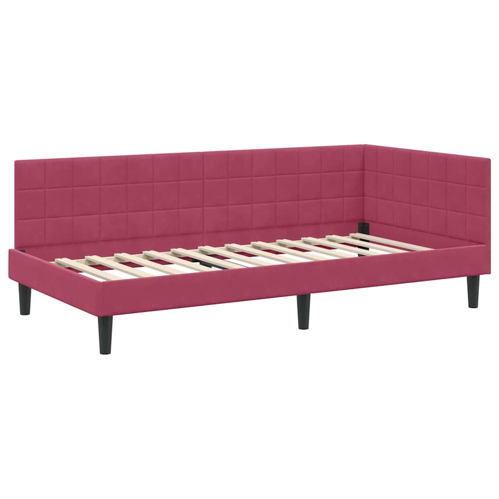 Eckbettgestell mit Matratze 2 stk. Weinrot 90 x 200 cm Samt