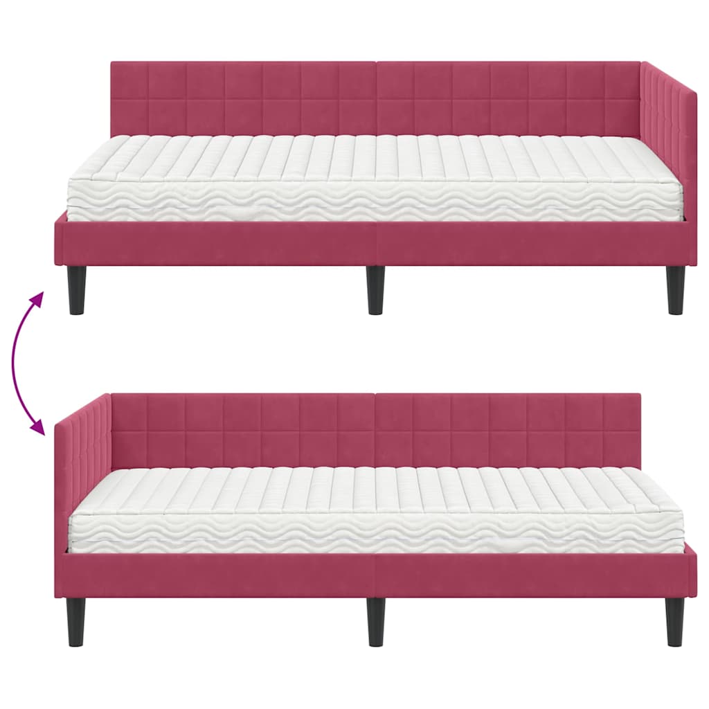 Eckbettgestell mit Matratze 2 stk. Weinrot 90 x 200 cm Samt
