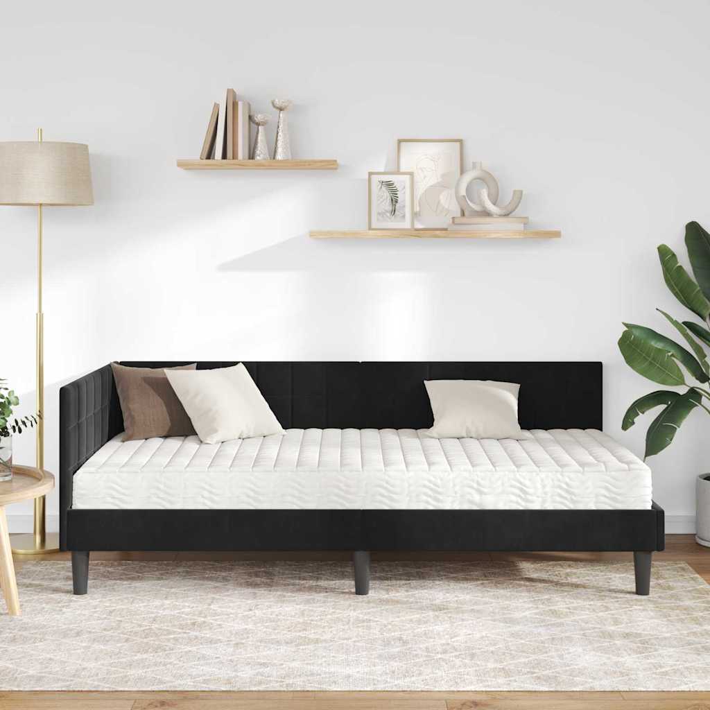 Eckbettgestell mit Matratze mit Kopfteil 2 pcs Schwarz Samt