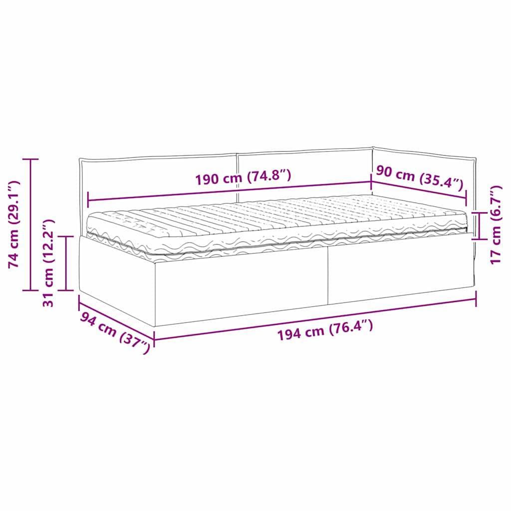 Eckbettgestell mit Matratze 2 stk. Dunkelgrau 90 x 190 cm Samt