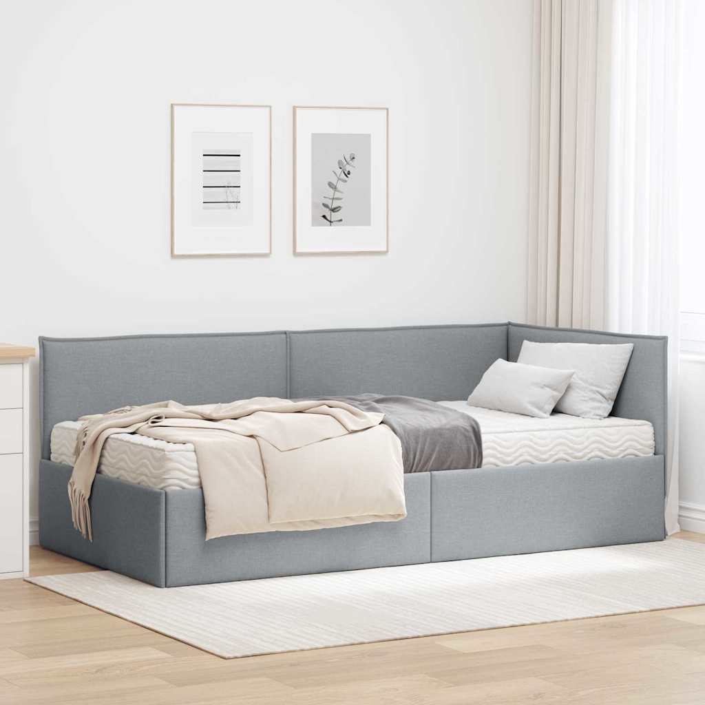 Eckbettgestell mit Matratze 2 stk. Hellgrau 90 x 200 cm Samt