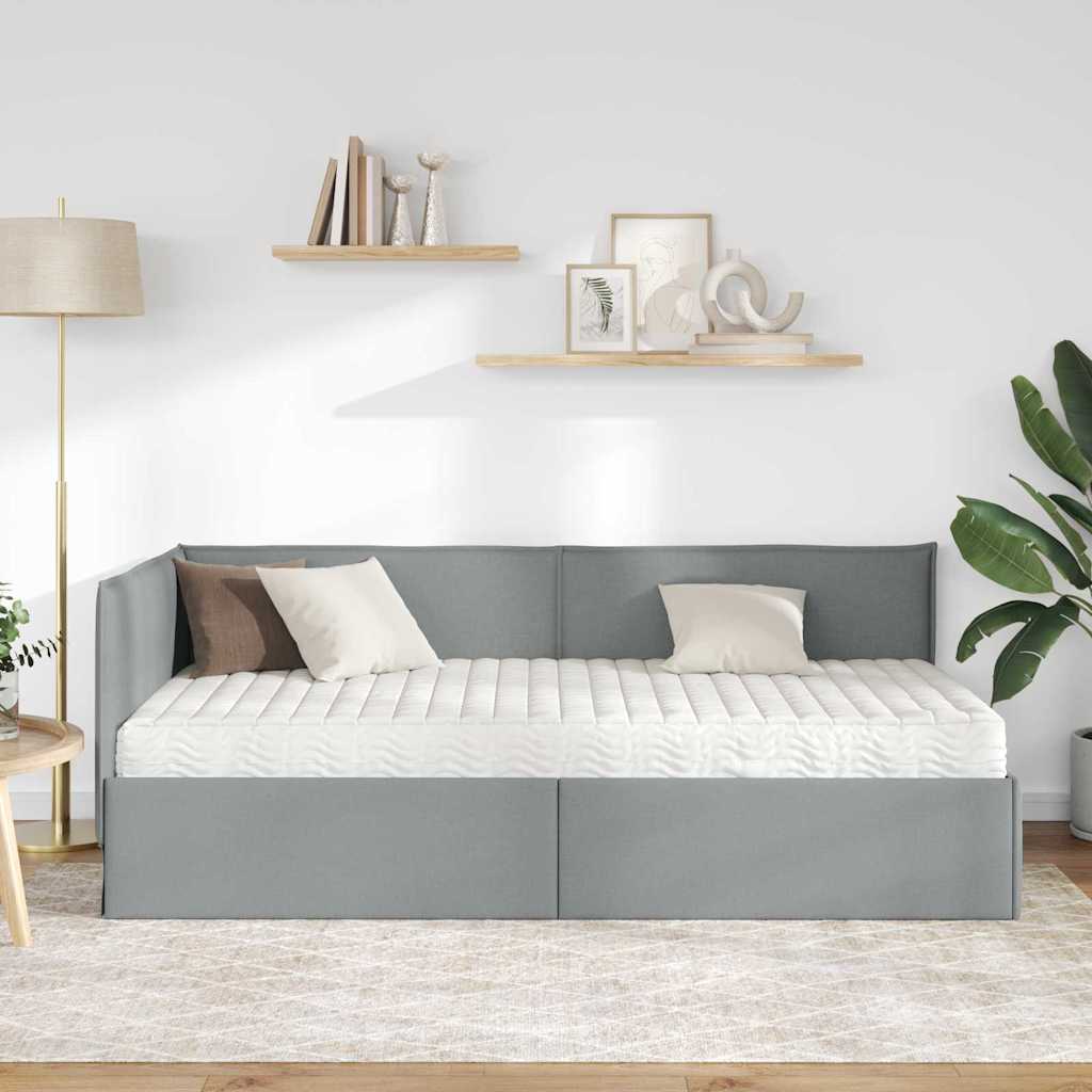Eckbettgestell mit Matratze 2 stk. Hellgrau 90 x 200 cm Samt