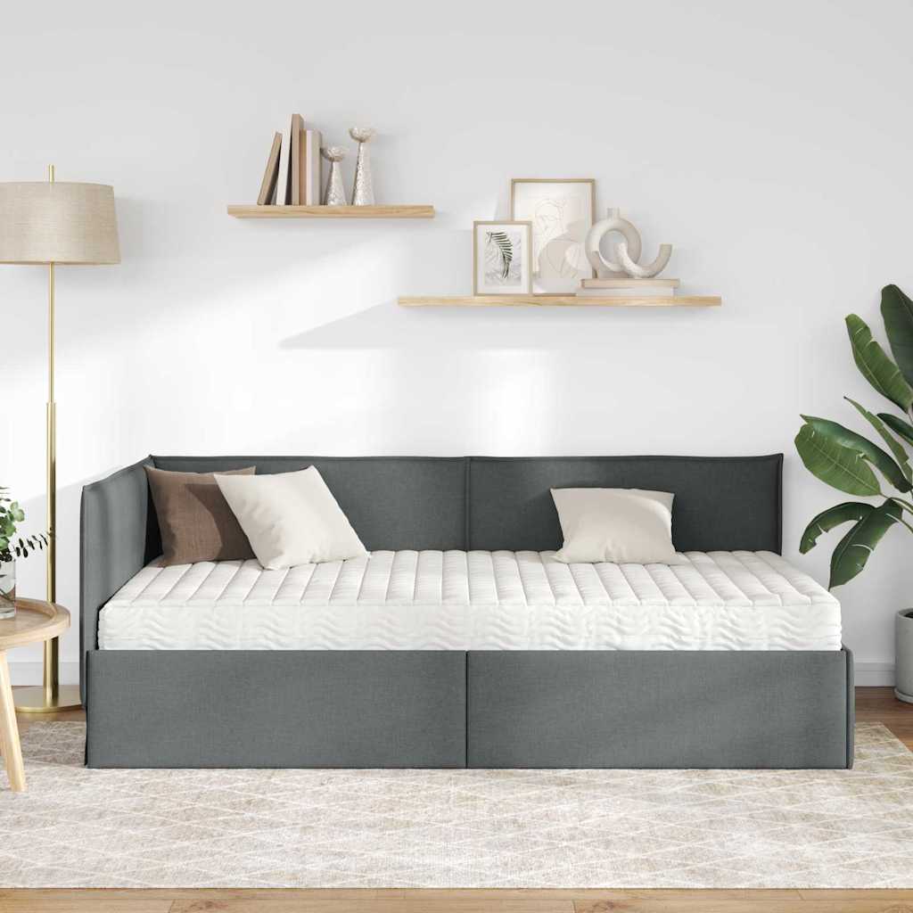Eckbettgestell mit Matratze 2 stk. Dunkelgrau 90 x 200 cm Samt