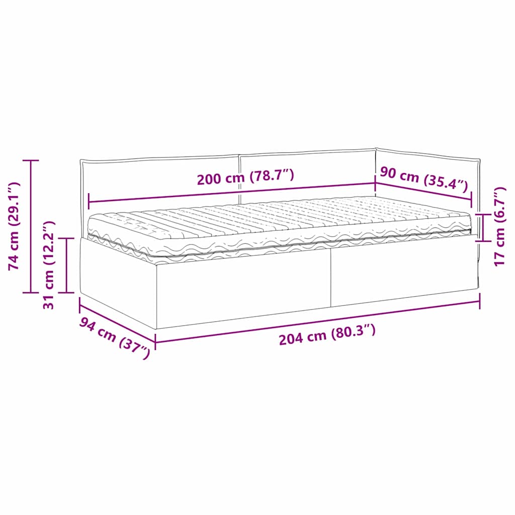 Eckbettgestell mit Matratze 2 stk. Taupe 90 x 200 cm Samt