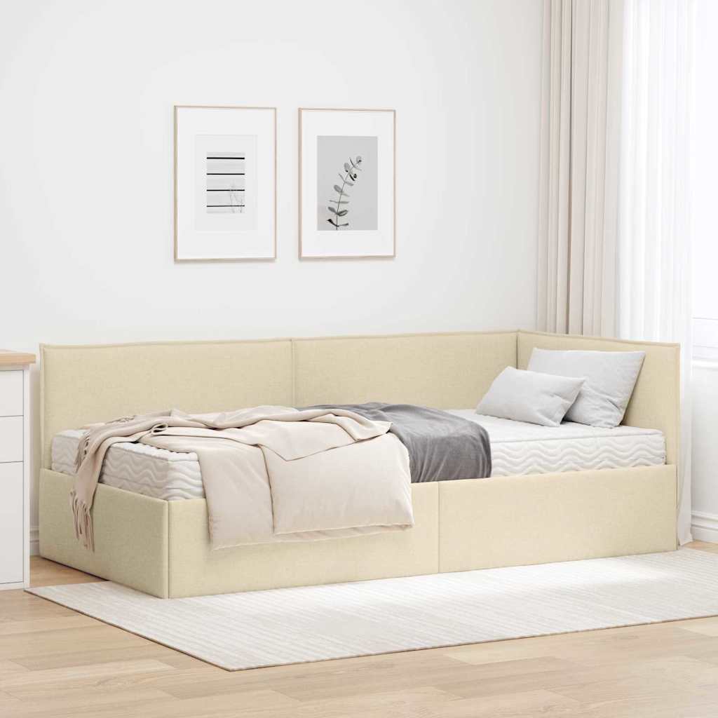 Eckbettgestell mit Matratze 2 stk. Creme 90 x 200 cm Samt