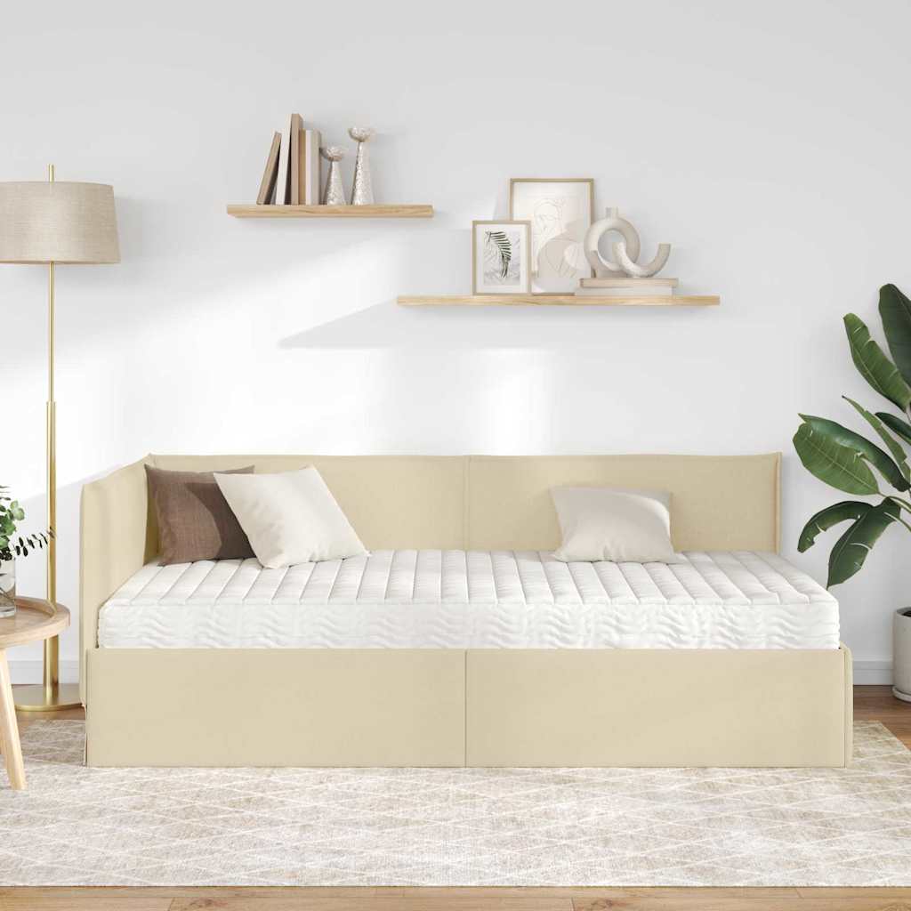 Eckbettgestell mit Matratze 2 stk. Creme 90 x 200 cm Samt