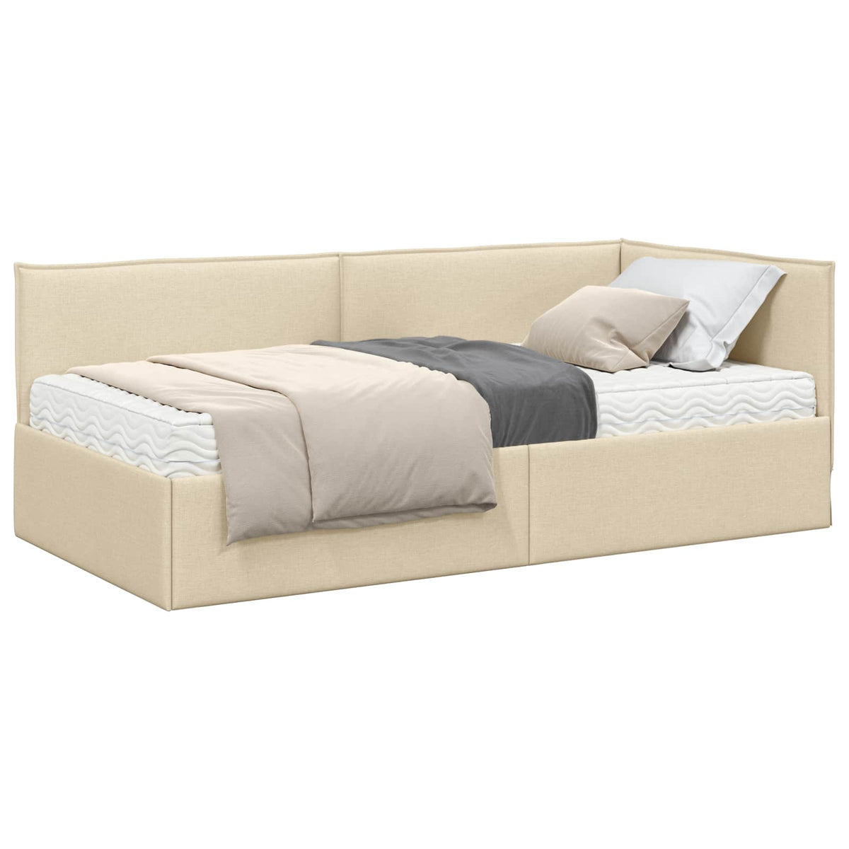 Eckbettgestell mit Matratze 2 stk. Creme 90 x 200 cm Samt