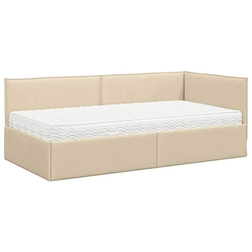 Eckbettgestell mit Matratze 2 stk. Creme 90 x 200 cm Samt
