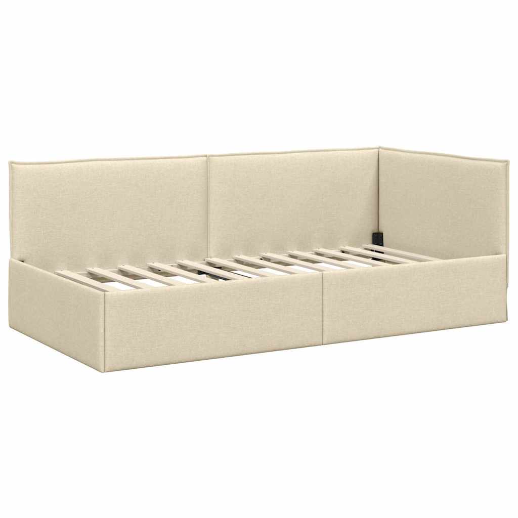 Eckbettgestell mit Matratze 2 stk. Creme 90 x 200 cm Samt