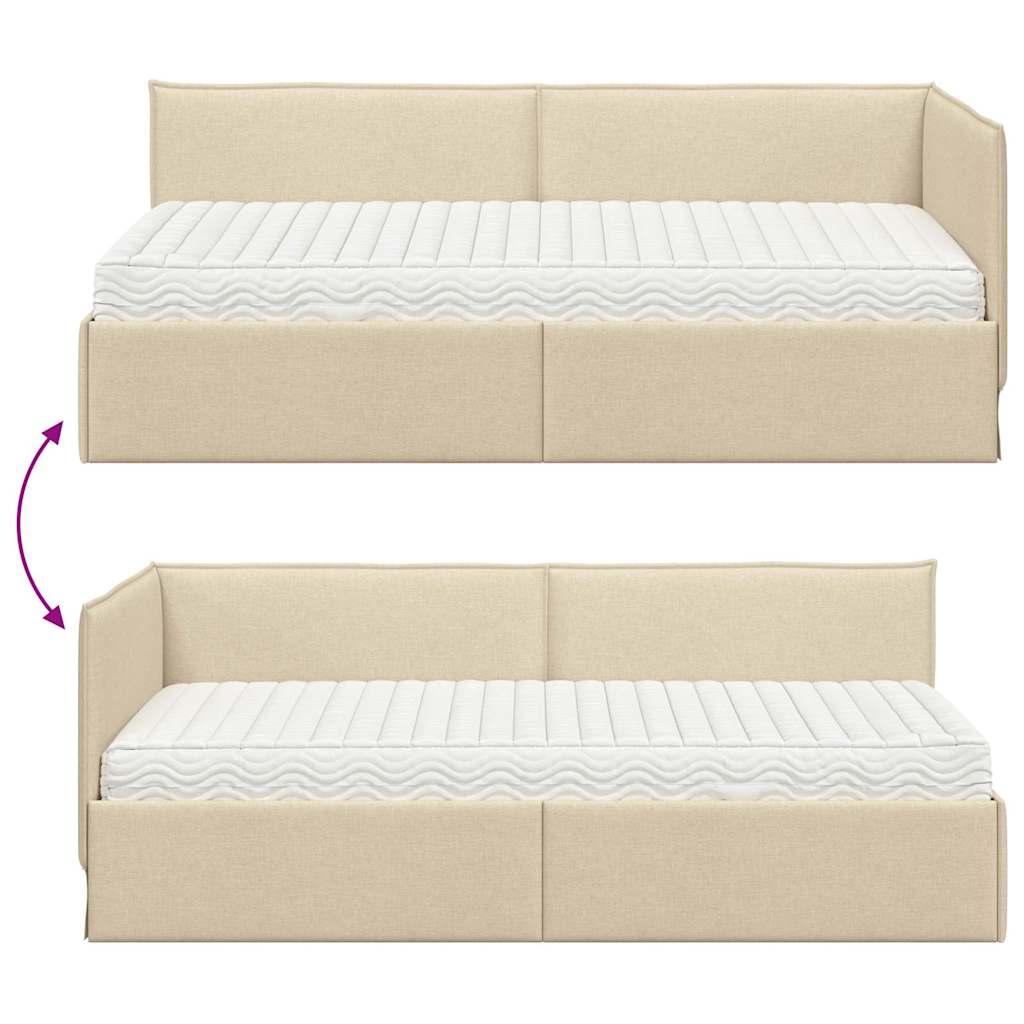 Eckbettgestell mit Matratze 2 stk. Creme 90 x 200 cm Samt