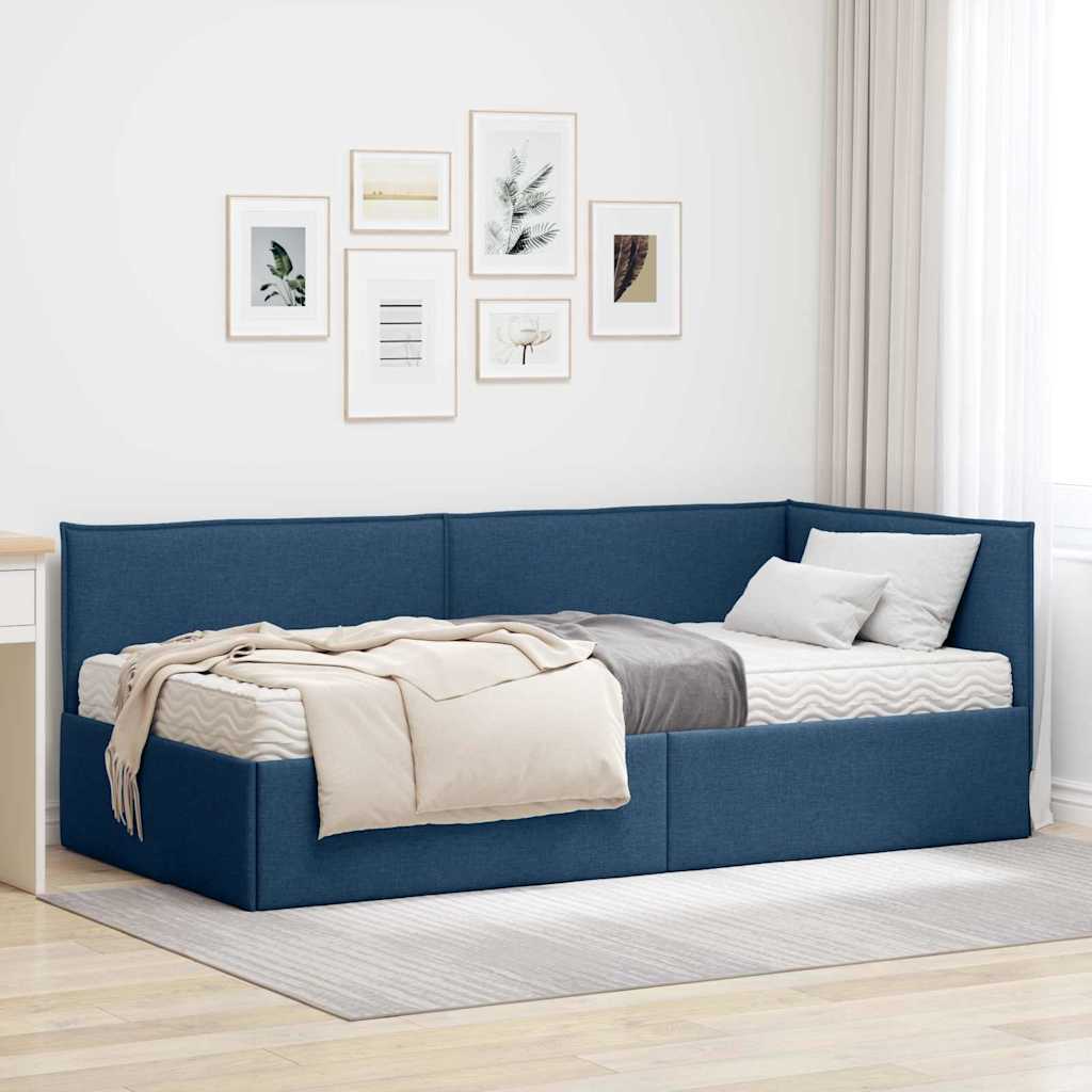 Eckbettgestell mit Matratze 2 stk. Blau 90 x 200 cm Samt