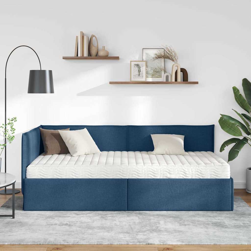 Eckbettgestell mit Matratze 2 stk. Blau 90 x 200 cm Samt