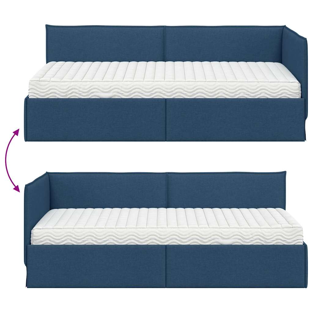 Eckbettgestell mit Matratze 2 stk. Blau 90 x 200 cm Samt