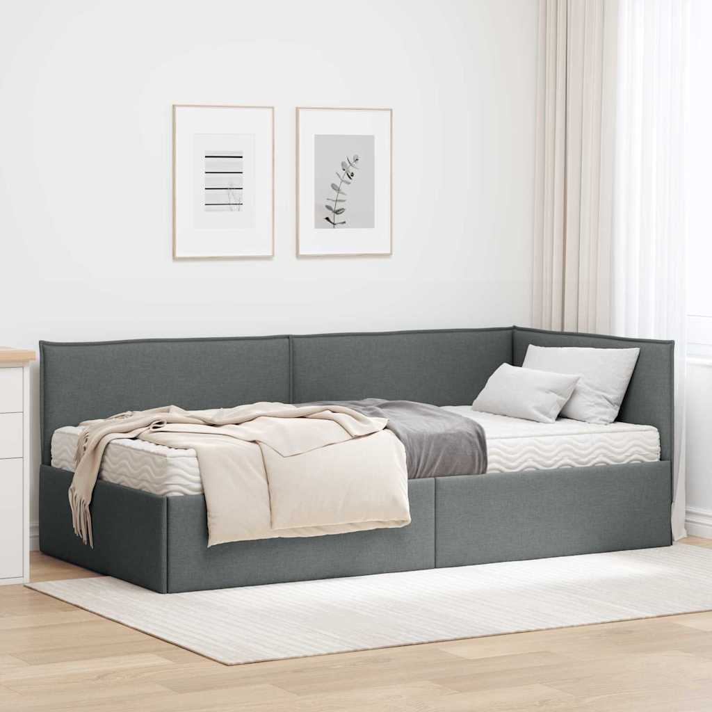 Eckbettgestell mit Matratze 2 stk. Dunkelgrau 100 x 200 cm Samt