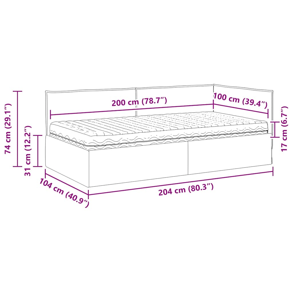 Eckbettgestell mit Matratze 2 stk. Dunkelgrau 100 x 200 cm Samt