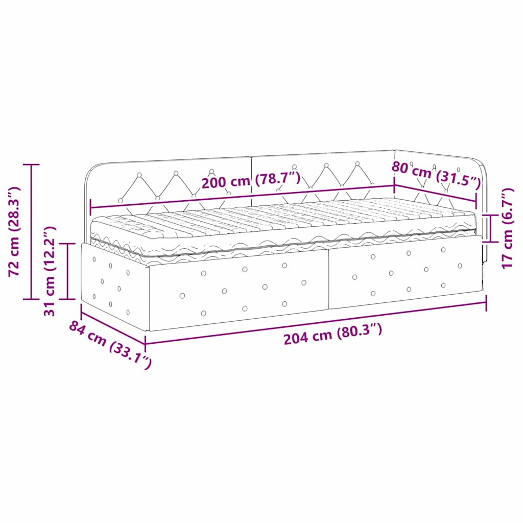 Eckbettgestell Schwarz 80 x 200 cm Stoff