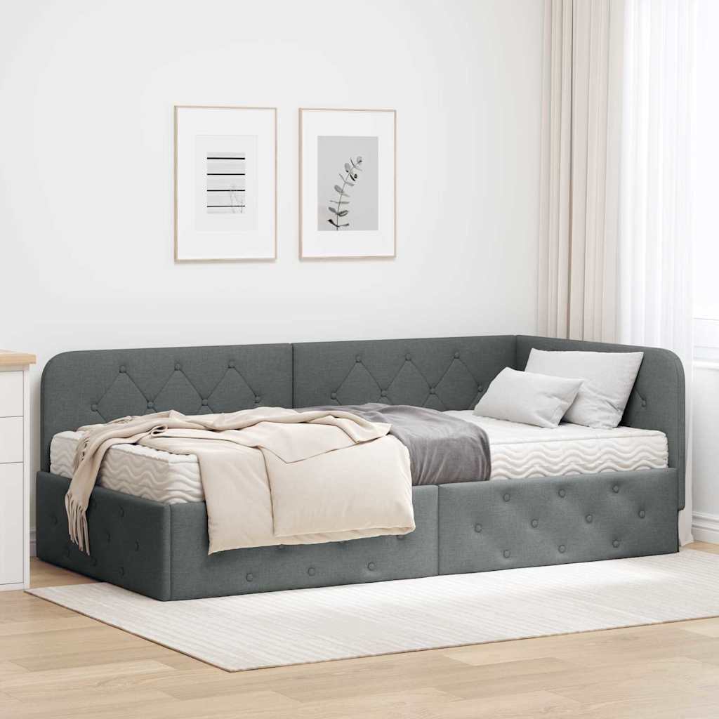 Eckbettgestell Dunkelgrau 90 x 190 cm Stoff