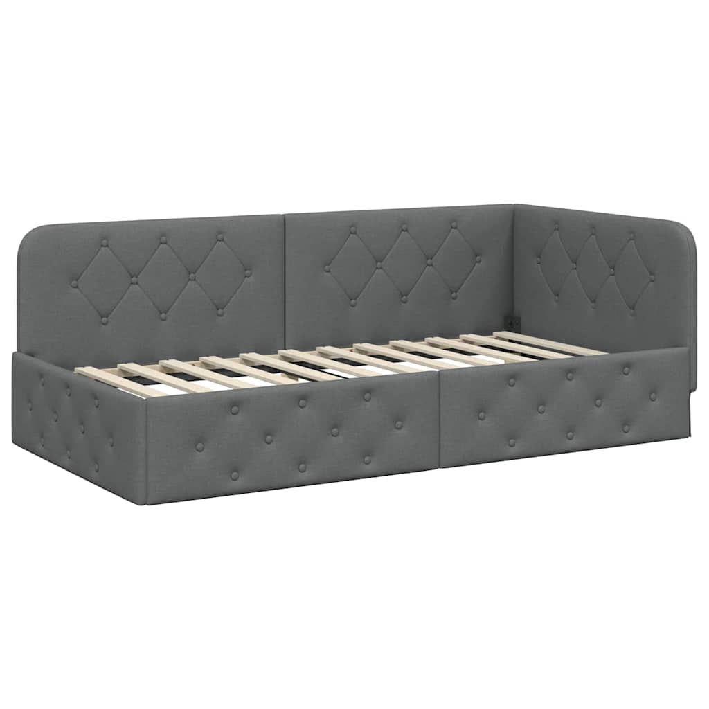 Eckbettgestell Dunkelgrau 90 x 200 cm Stoff