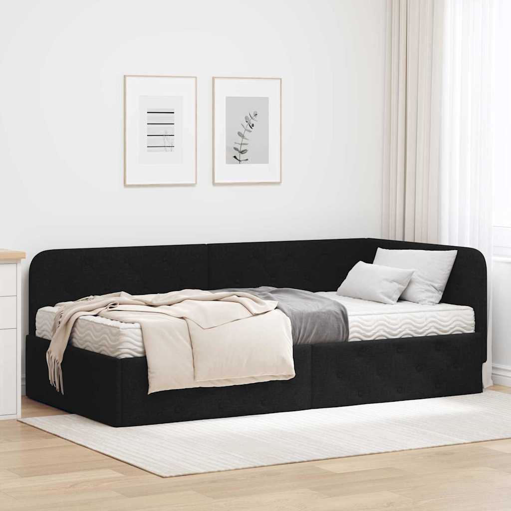 Eckbettgestell Schwarz 90 x 200 cm Stoff