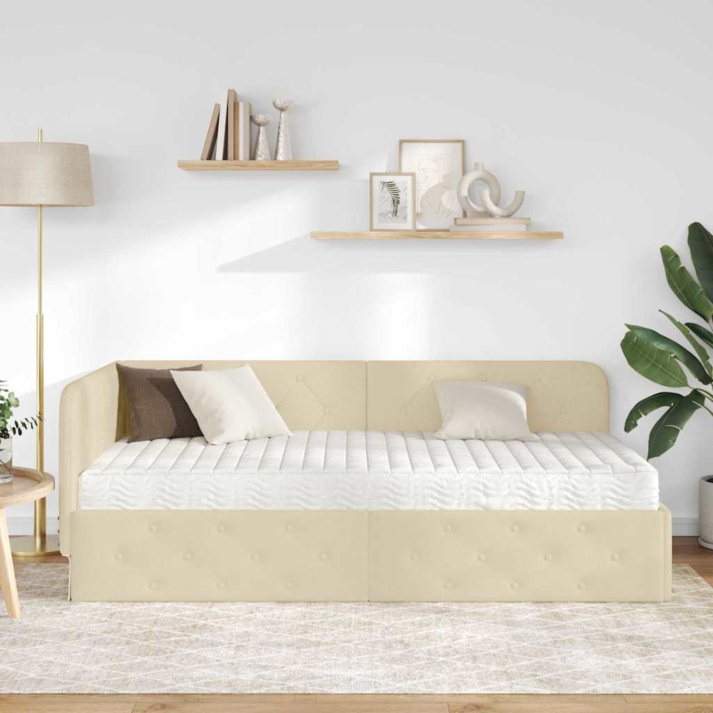 Eckbettgestell Creme 90 x 200 cm Stoff