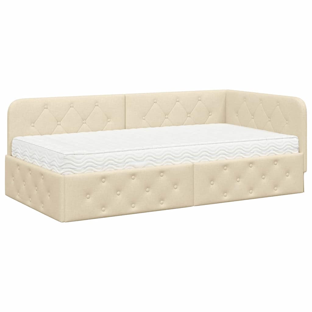 Eckbettgestell Creme 90 x 200 cm Stoff