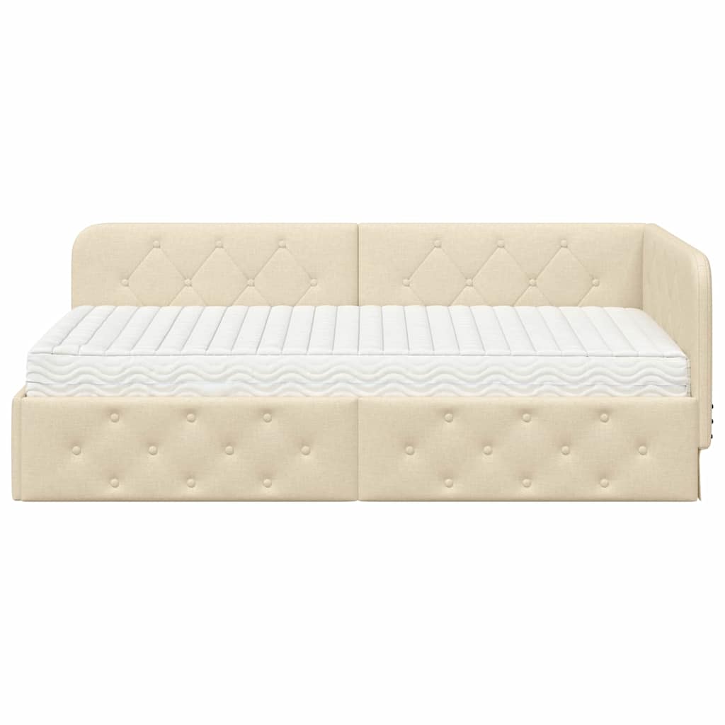 Eckbettgestell Creme 90 x 200 cm Stoff